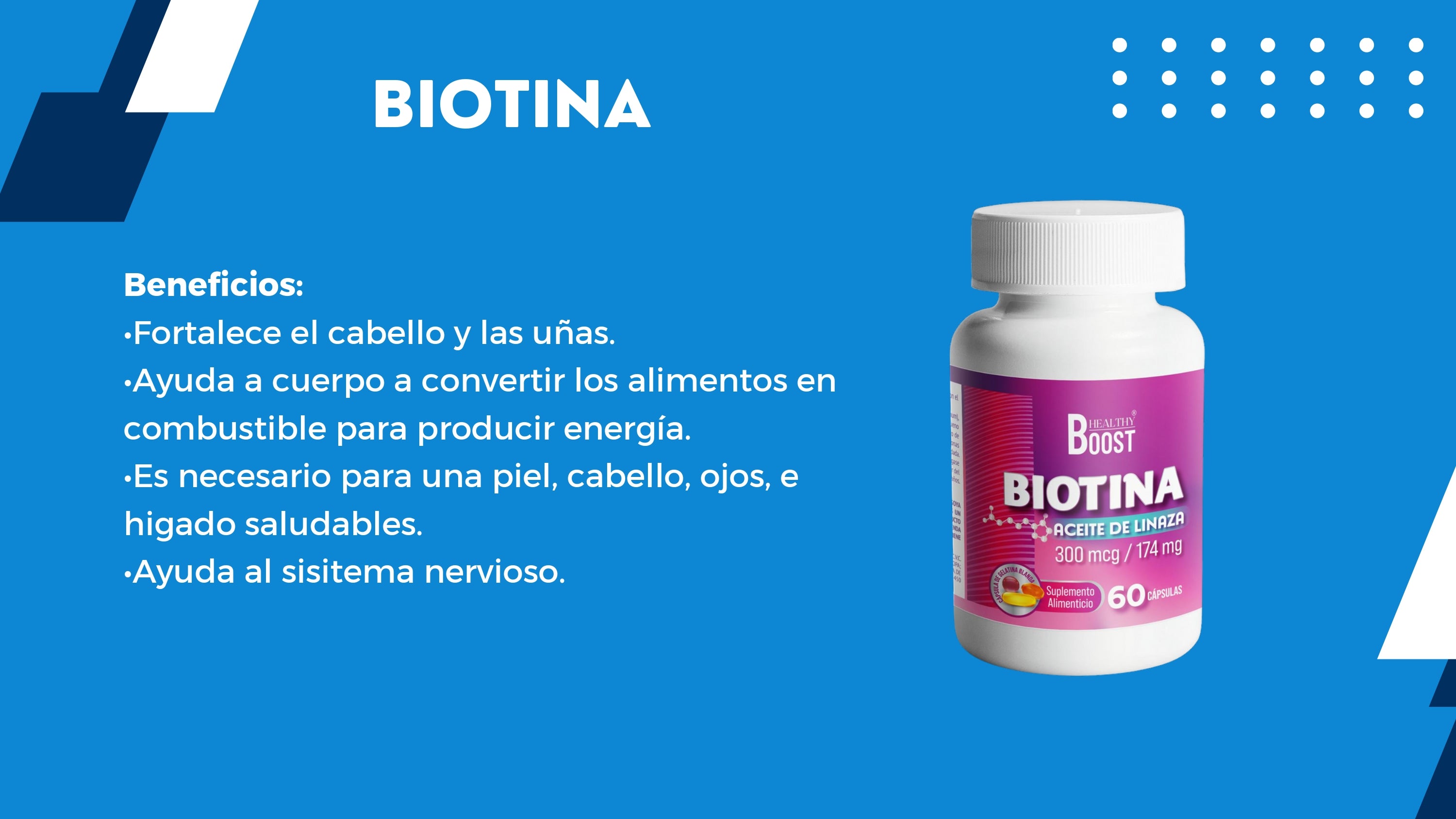 Biotina 300 Mcg + Linaza 180 Mg Con 60 Capsulas Healthy Boost