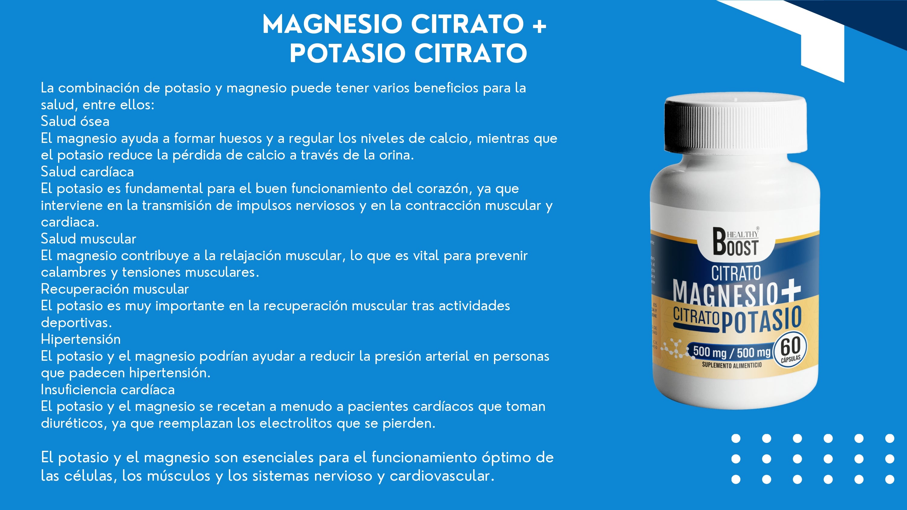 Citrato Magnesio 500 Mg Citrato Potasio 500 Mg Con 60 Capsulas Healthy Boost