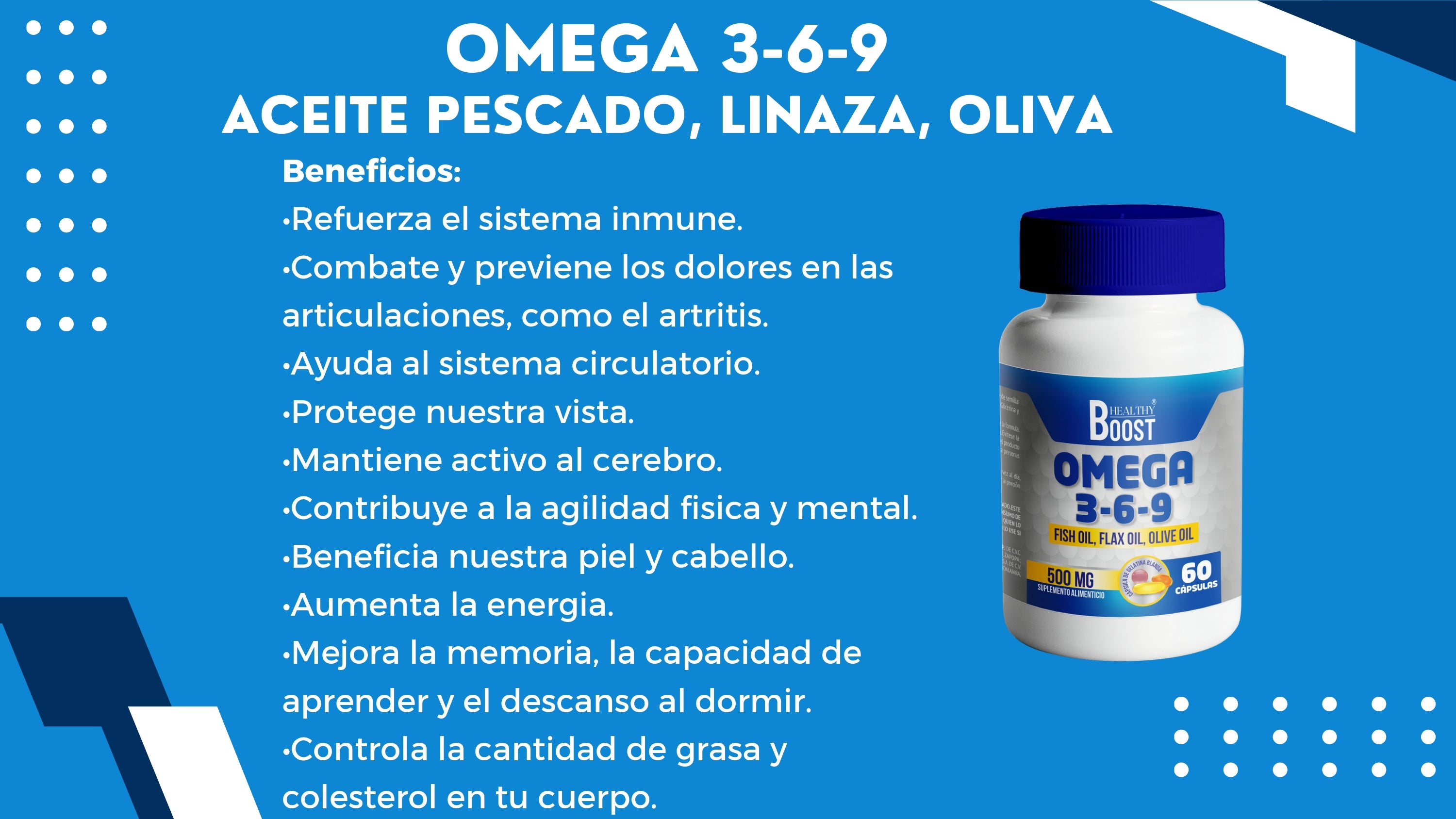Omega 3 6 9 Pescado Linaza Oliva Con 60 Capsulas Healthy Boost
