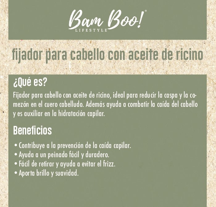 Bam Boo Fijador Natural Para Cabello Aceite De Ricino 253 G