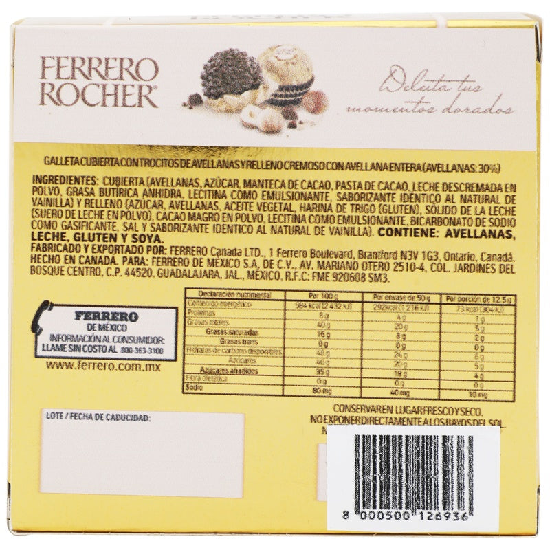 Chocolate Ferrero Rocher 50 G Con 4 Piezas 8000500126936  perfil 2