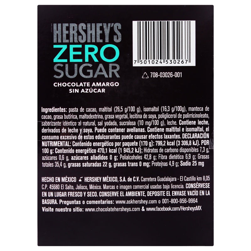 Chocolate Hersheys Zero Azucar Con 10 Barras 17 G 7501024530267