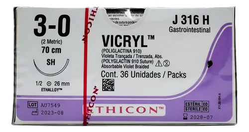 Vicryl 3-0 26 Mm 75 Cm Con 12 Piezas