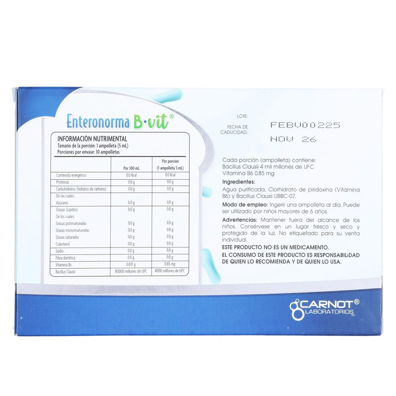 Enteronorma B.Vit Suspension Con 10 Ampolletas Orales Suplemento Alimenticio 7501124185831 perfil 6