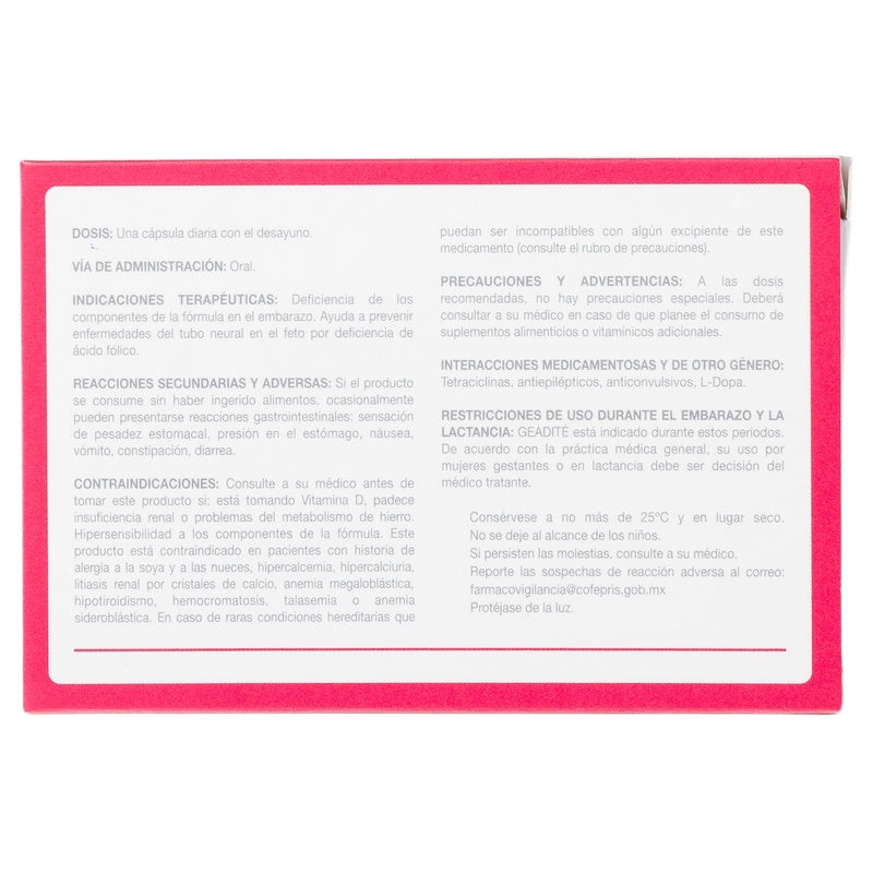 Geadité Acido Folico Y Dha Vitaminas Y Minerales Con 30 Capsulas