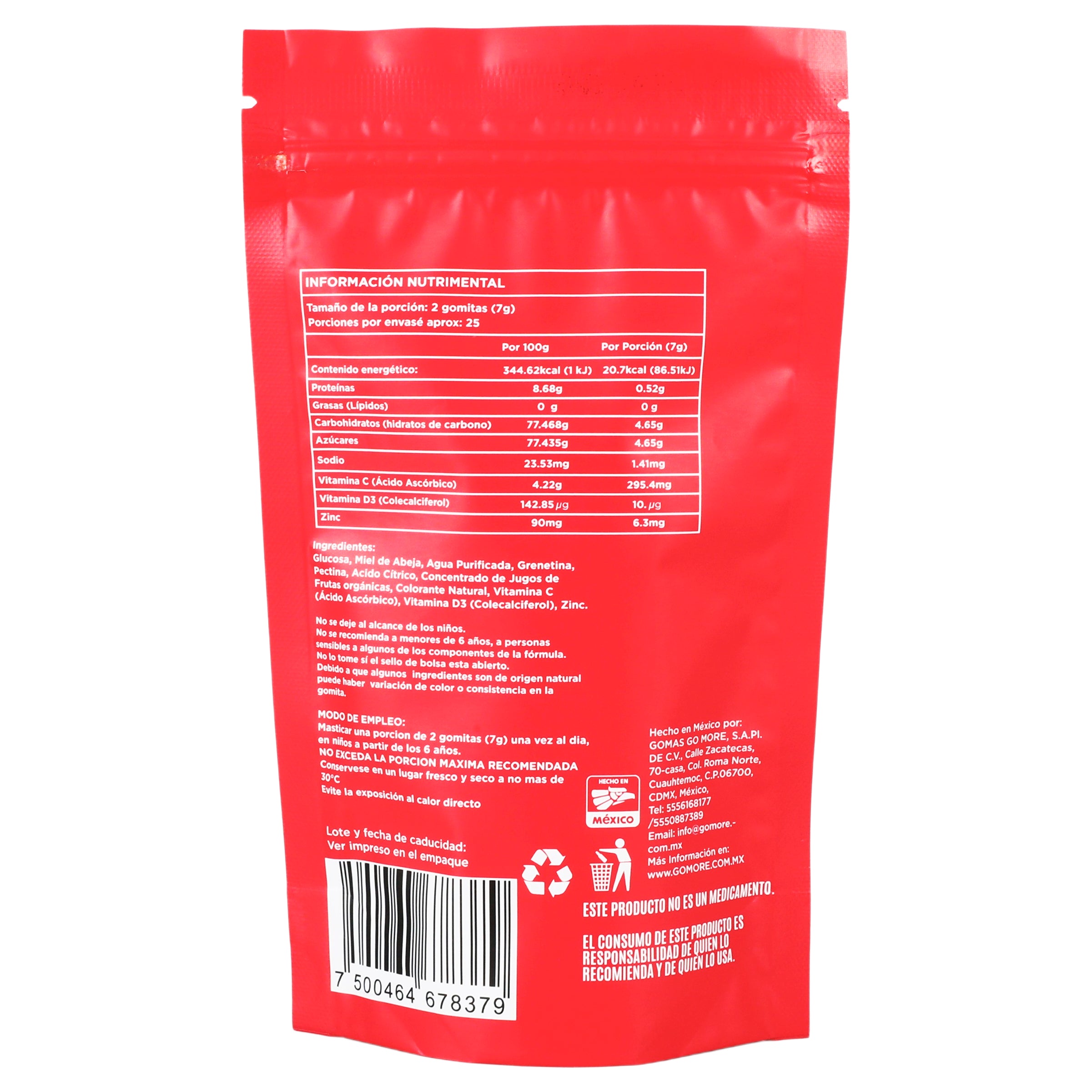 Gomore Gomitas Kids Con Vitaminas C, D3 Y Zinc 180 G Suplemento Alimenticio 7500464678379