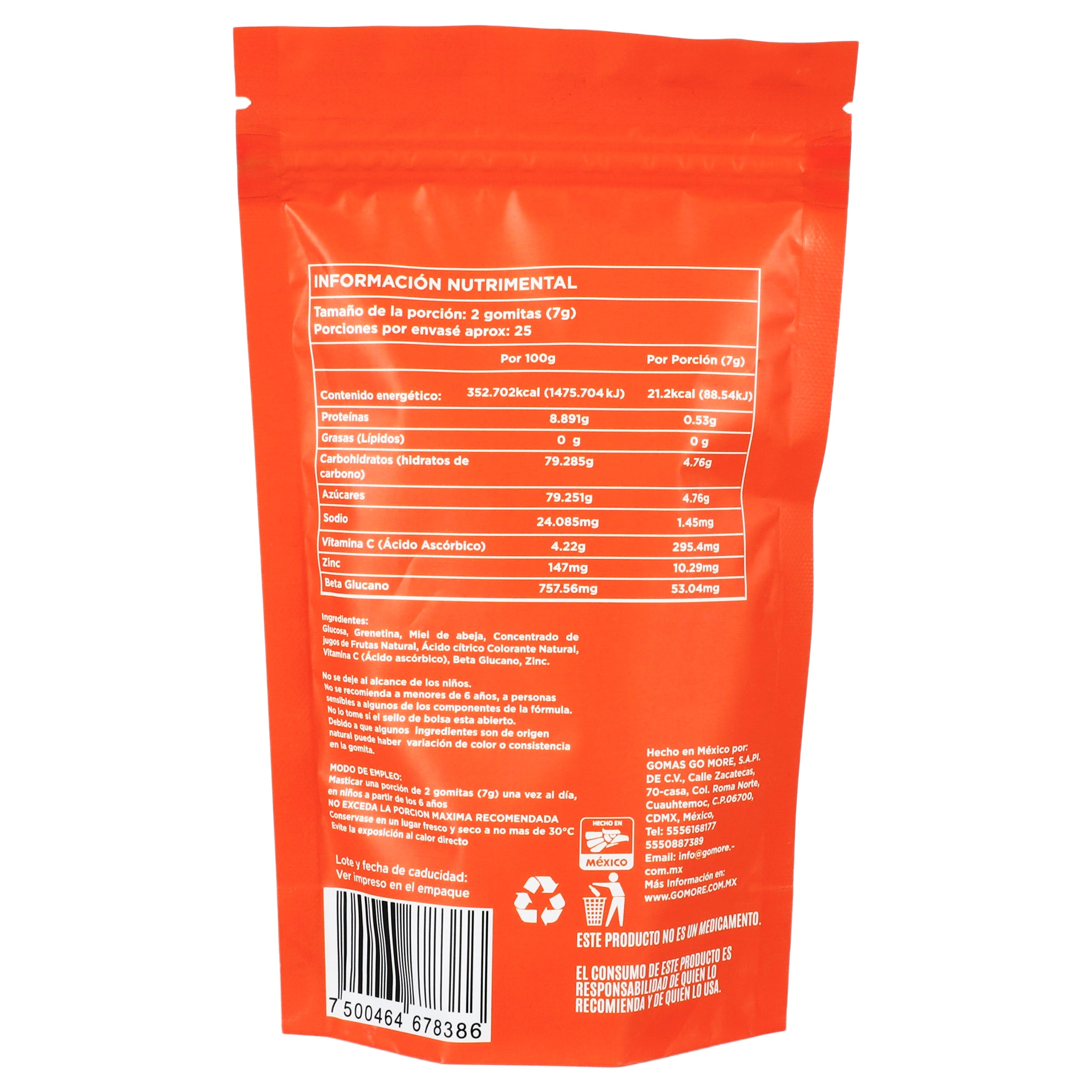 Gomore Gomitas Kids Con Vitaminas C, Zinc & Beta Glucano 180 G Suplemento Alimenticio 7500464678386