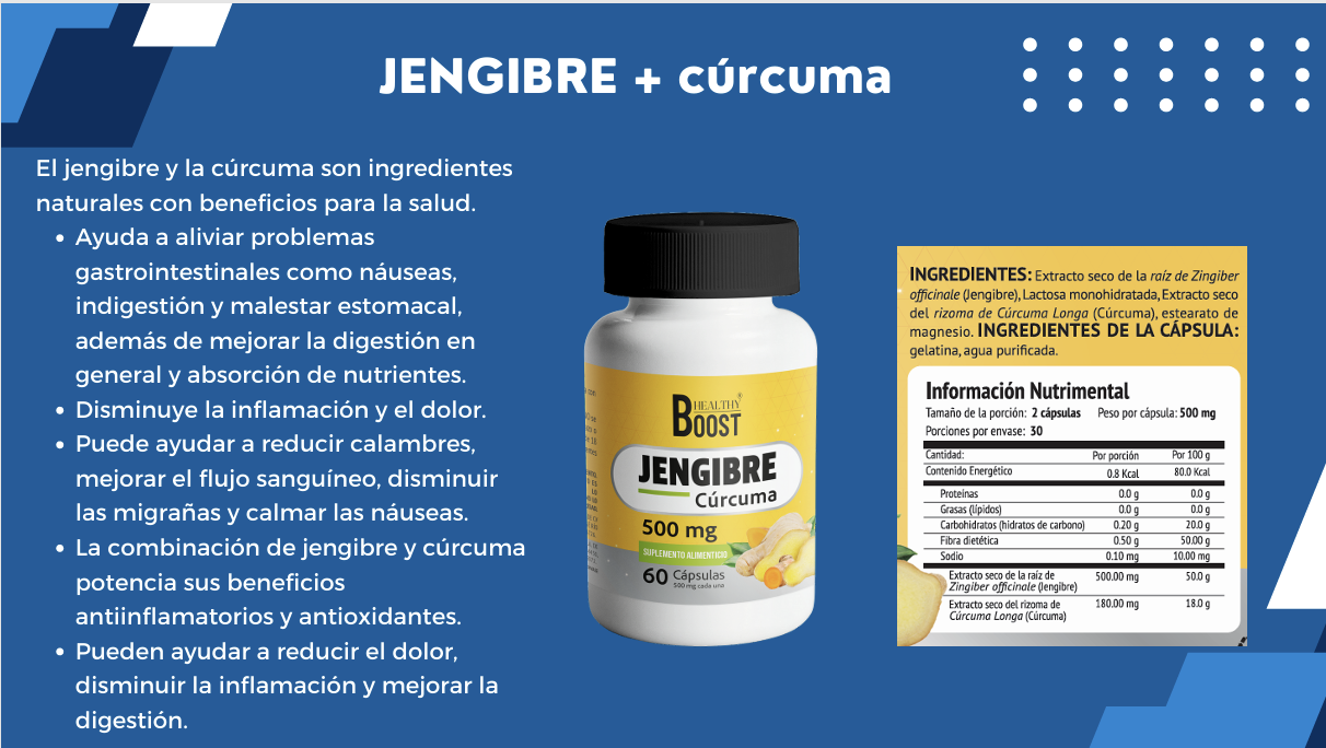 Jengibre 500 Mg + Curcuma Con 60 Capsulas Healthy Boost
