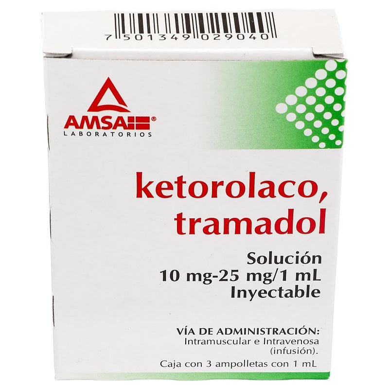 Ketorolaco / Tramadol 10 Mg/25 Mg Con 3 Ampolletas 1 Ml Amsa 7501349029040 perfil 6