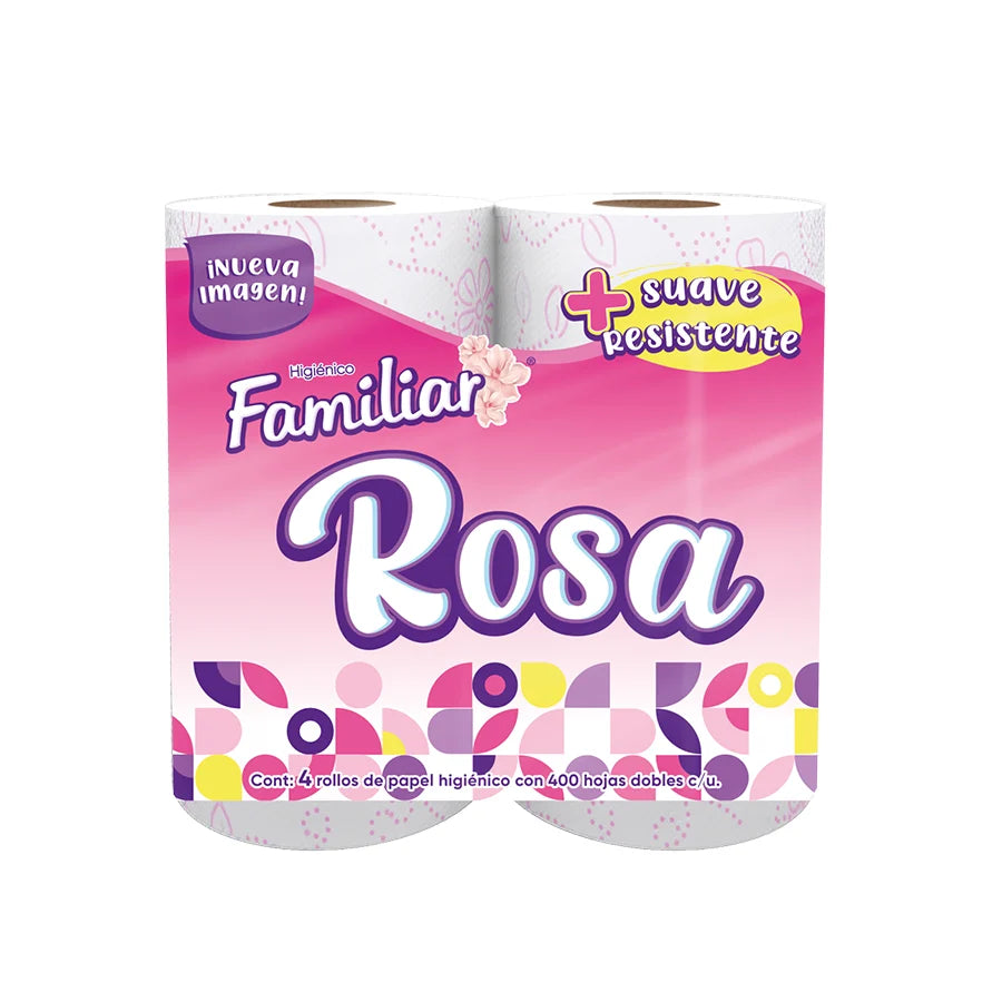 Papel Higienico Familiar Rosa Con 4 Rollos Con 400 Hojas