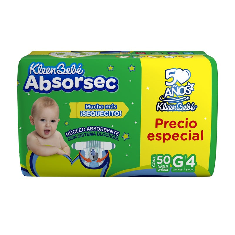 Pañal Absorsec Con 50 Piezas Grande 7506425660704