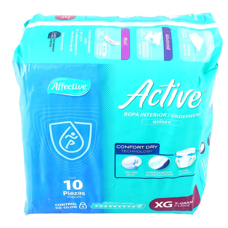 Pañal Affective Active Adulto Unisex Extra Grande Con 10 Piezas 013117014495 perfil 3
