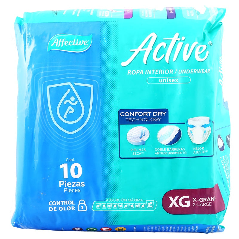 Pañal Affective Active Adulto Unisex Extra Grande Con 10 Piezas 013117014495 perfil 6