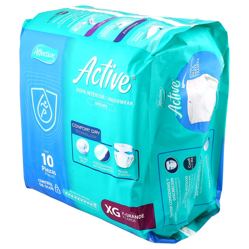 Pañal Affective Active Adulto Unisex Extra Grande Con 10 Piezas 013117014495 perfil 8