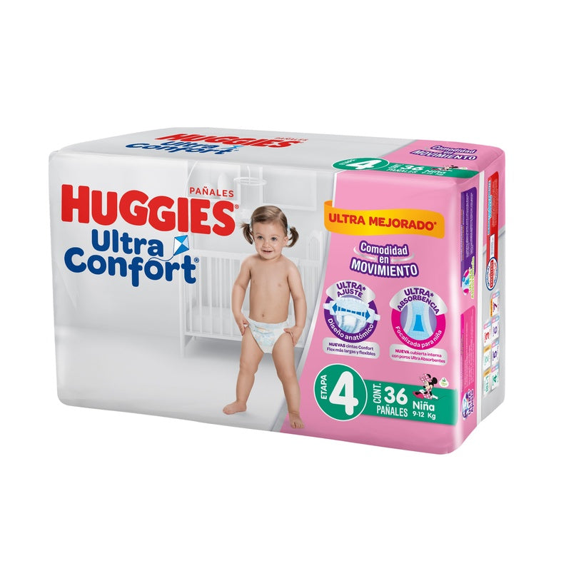 Pañal Huggies Ultraconfort Etapa 4 Niña Con 36 7506425655809 perfil 3