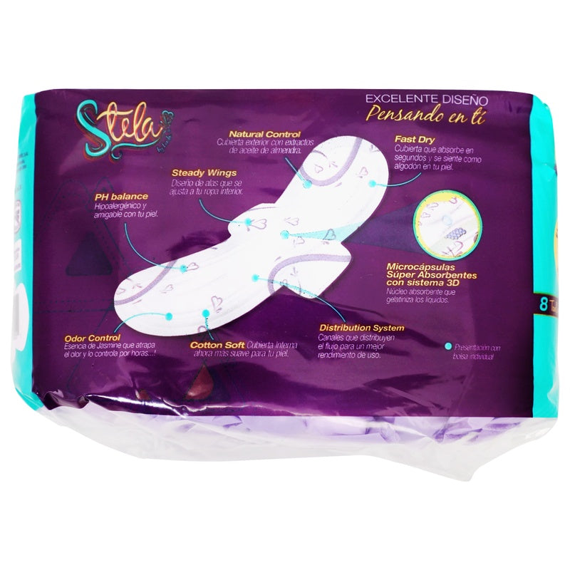 Toallas Sanitarias Stela Nocturna Flujo Abundante Con Alas Con 8 Piezas 619585300551 perfil 3