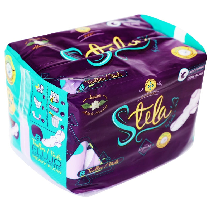 Toallas Sanitarias Stela Nocturna Flujo Abundante Con Alas Con 8 Piezas 619585300551 perfil 4