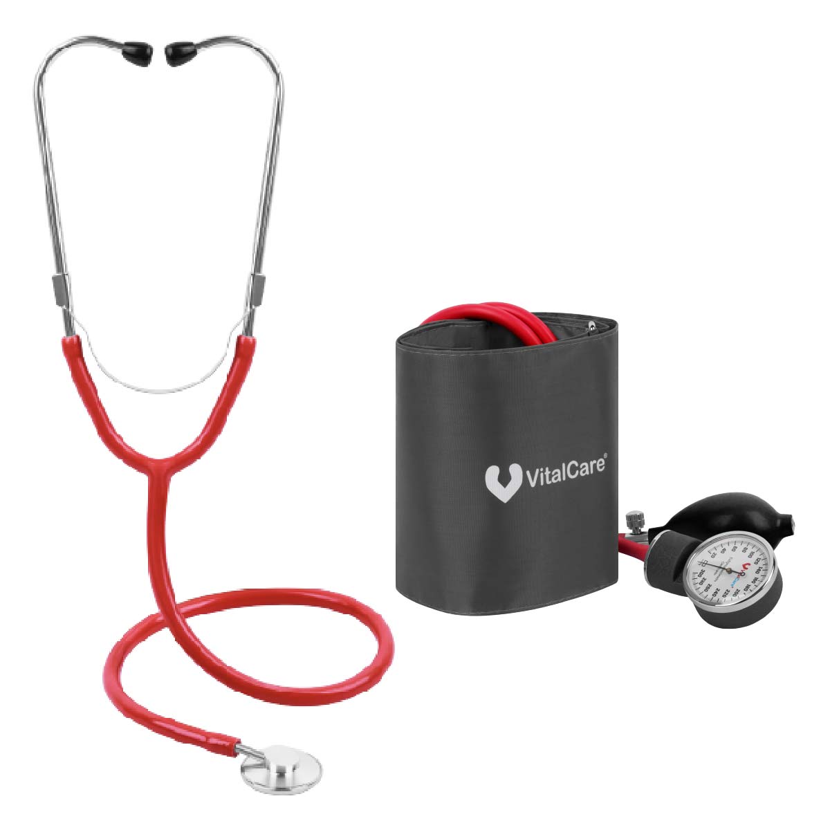Baumanometro Aneroide Con Estetoscopio Doble Rojo Vitalcare