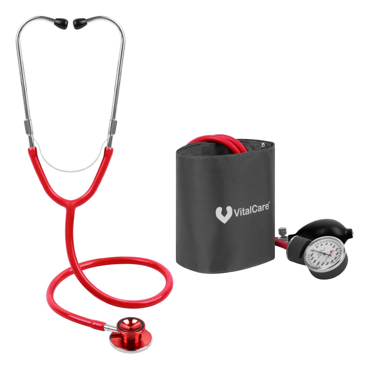 Baumanometro Aneroide Con Estetoscopio Simple Rojo Vitalcare