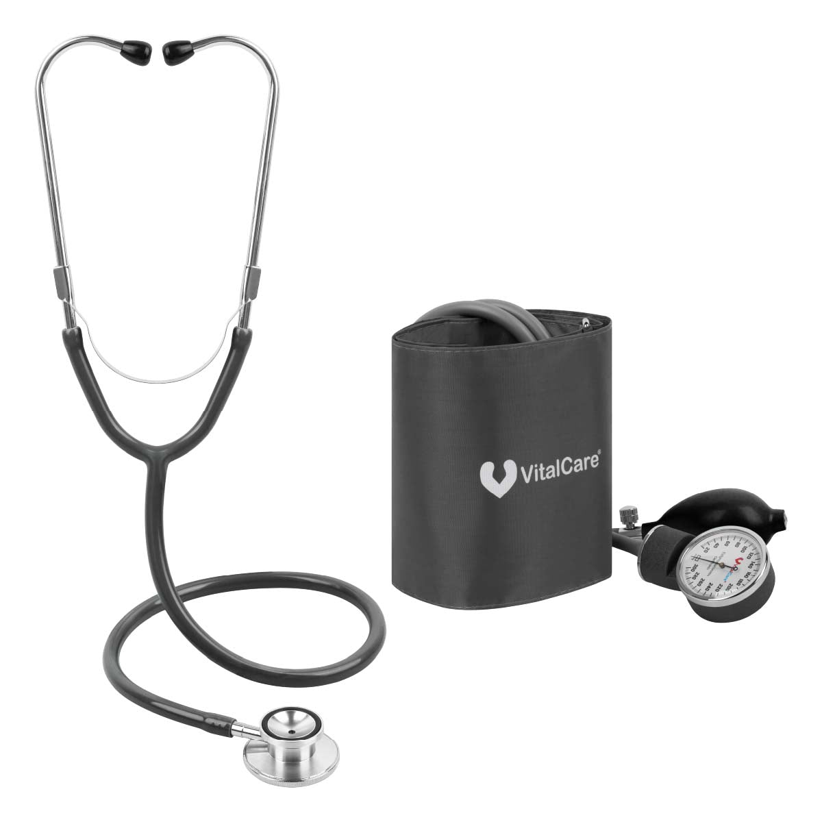 Baumanometro Aneroide Con Estetoscopio Doble Gris Vitalcare