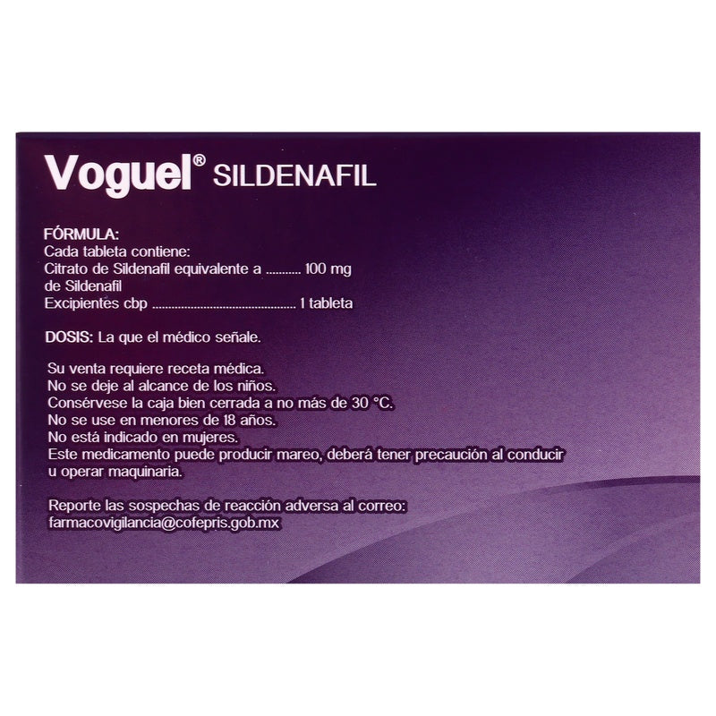Voguel (Sildenafil) 100 Mg Con 1 Tableta 7502009744914 perfil 7