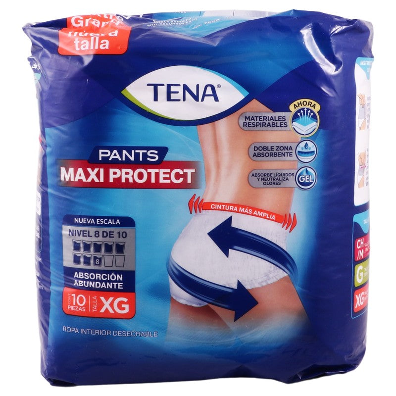 Calzon Tena Pants Maxima Proteccion Xgrande Con 10 Piezas 7501019055201