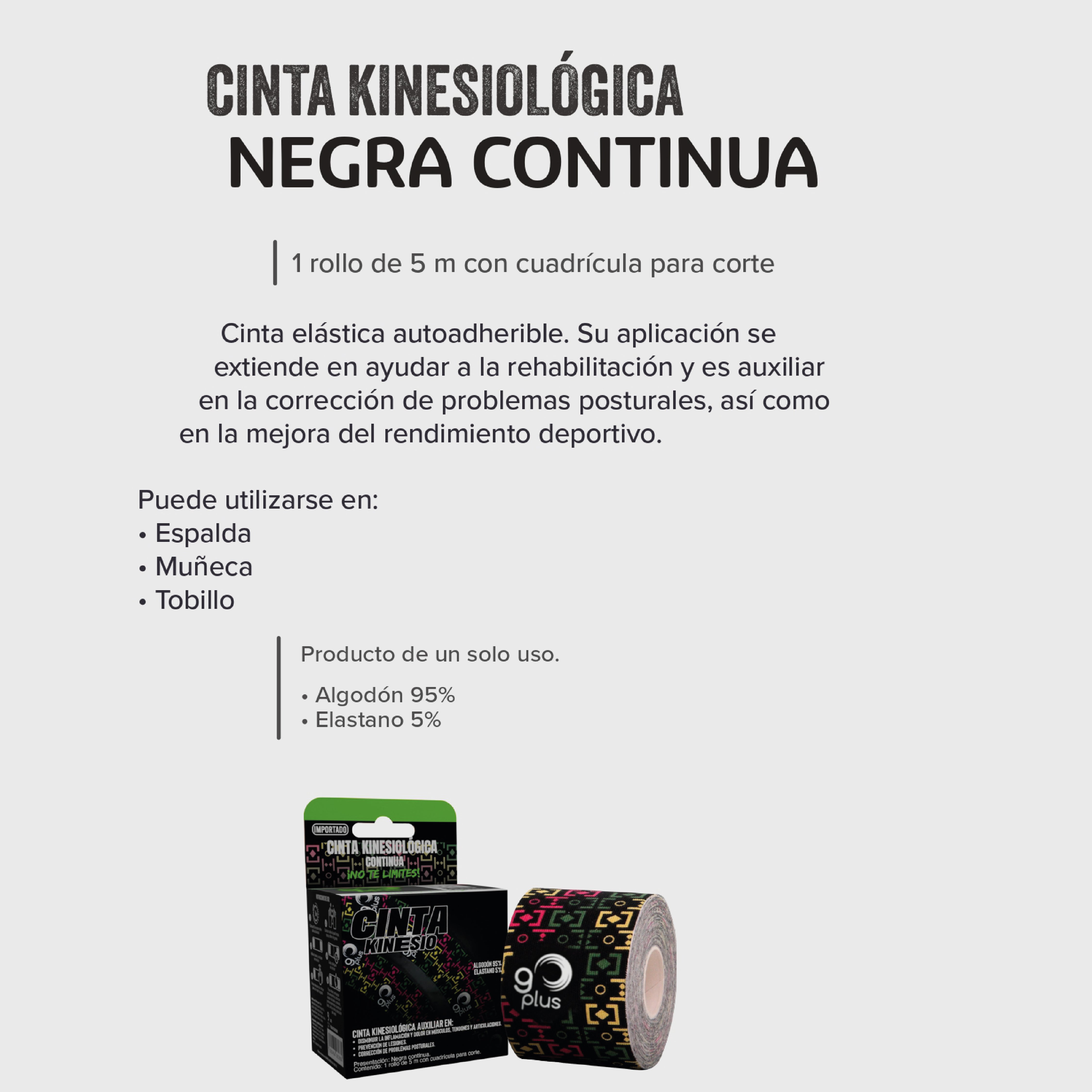 Cinta Kinesiologica Go Plus Negra Rollo 5 Metros