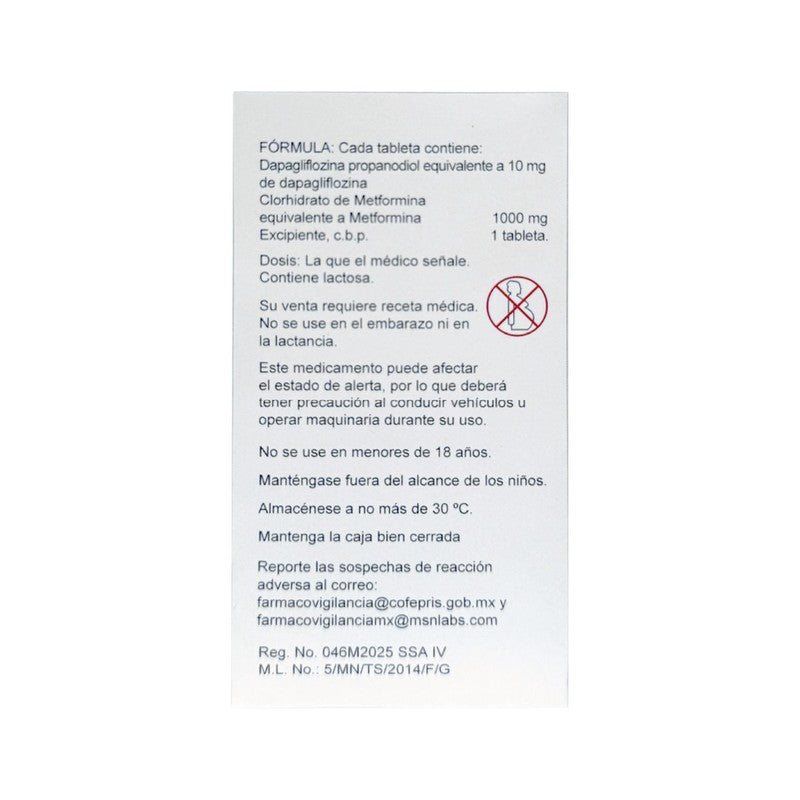 Dapaglifiozina Metformina 101000 Mg Con 14 Tabletas Avivia 7506513601114 2