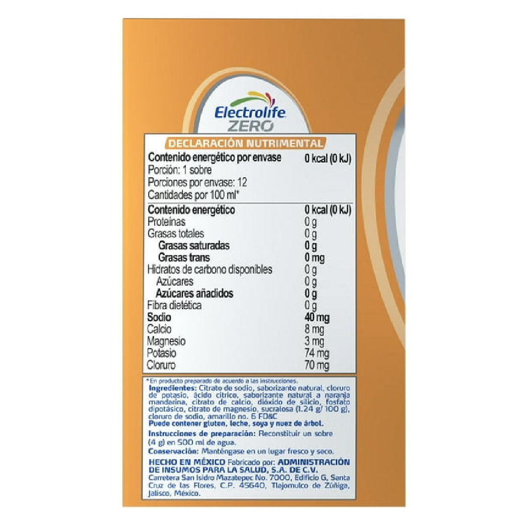 Electrolife Zero Mx Polvo Naranja Mandarina Con 12 Sobres