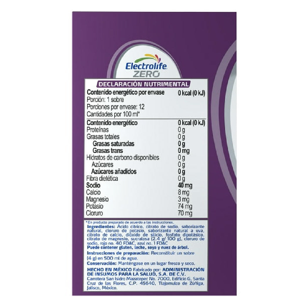 Electrolife Zero Mx Polvo Uva Con 12 Sobres