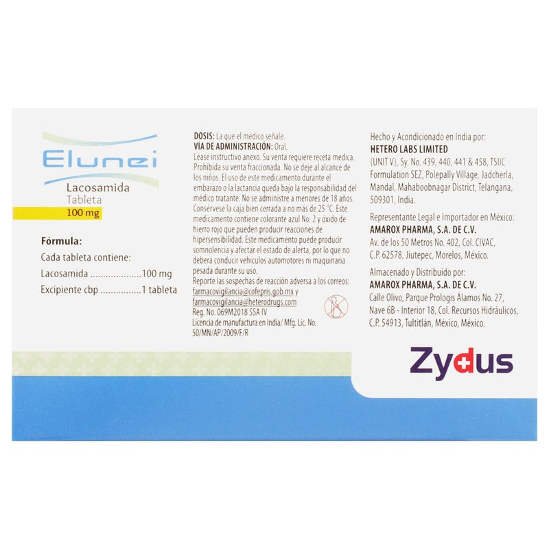 Elunei Lacosamida 100 Mg Con 28 Tabletas 7506442701527 6