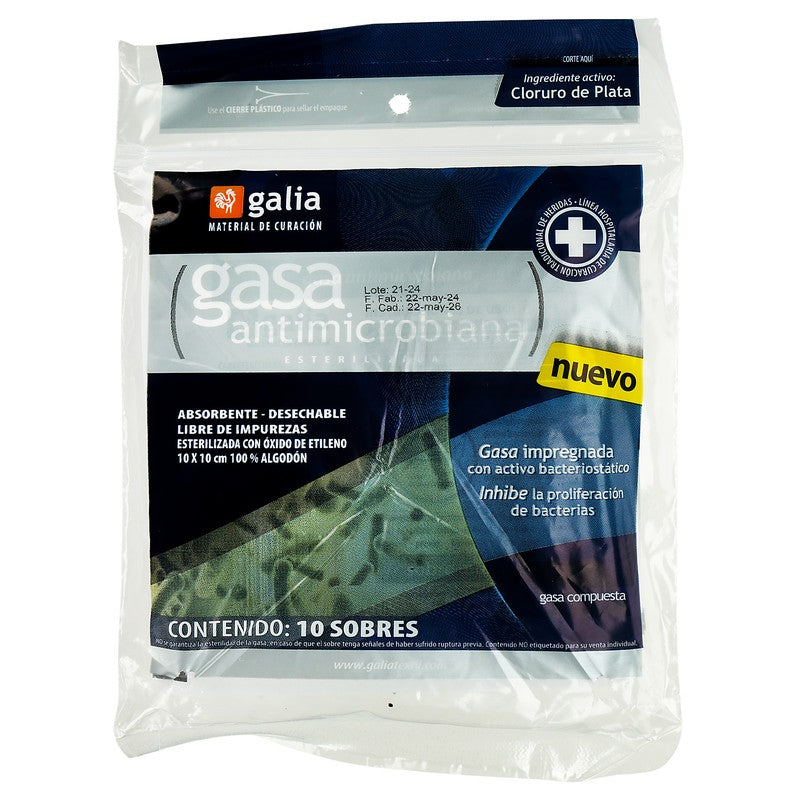 Gasa Galia Esteril Antimicrobiana Con 10 Sobres 10 X 10 7501565605912