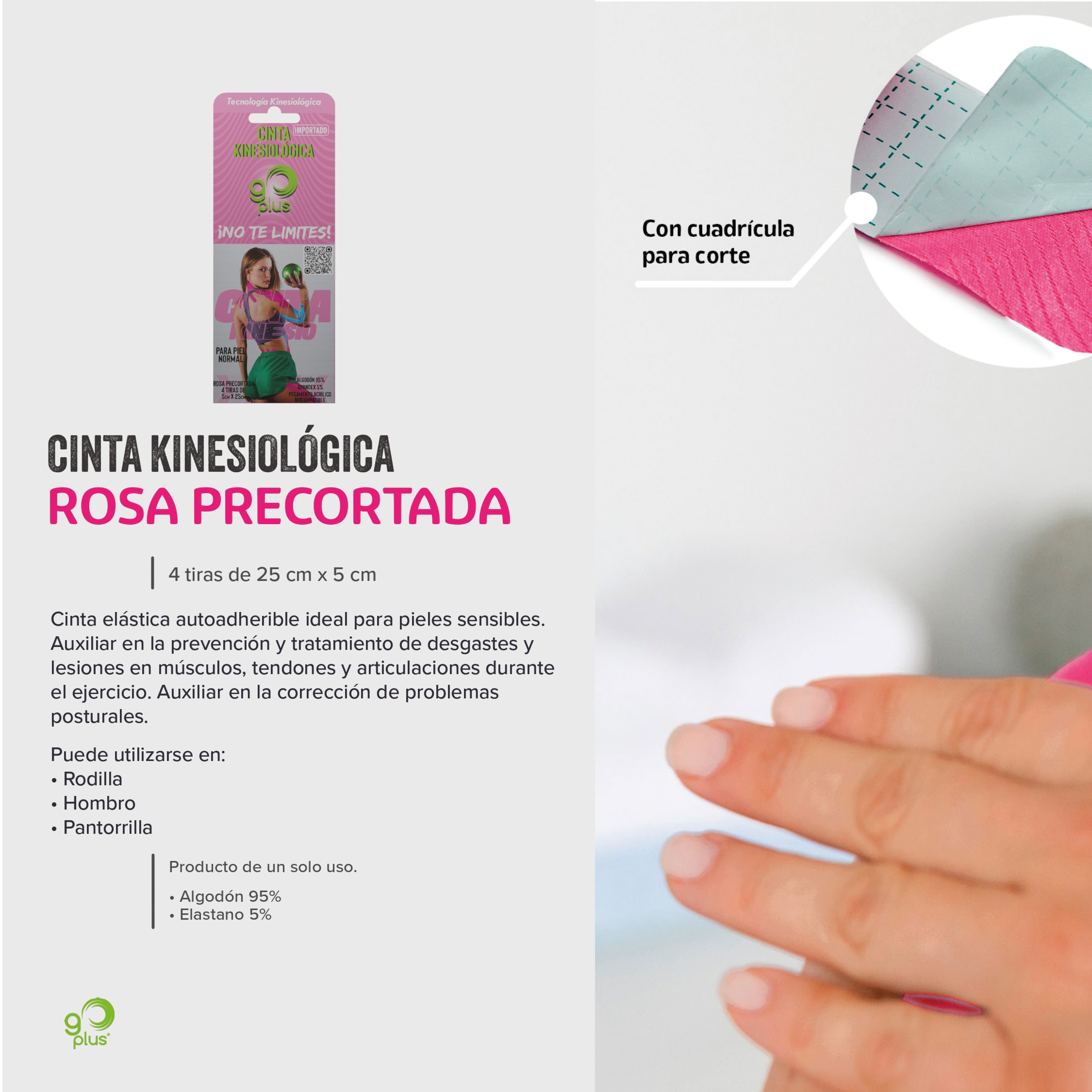 Cinta Kinesiologica Go Plus Rosa Con 4 Tiras