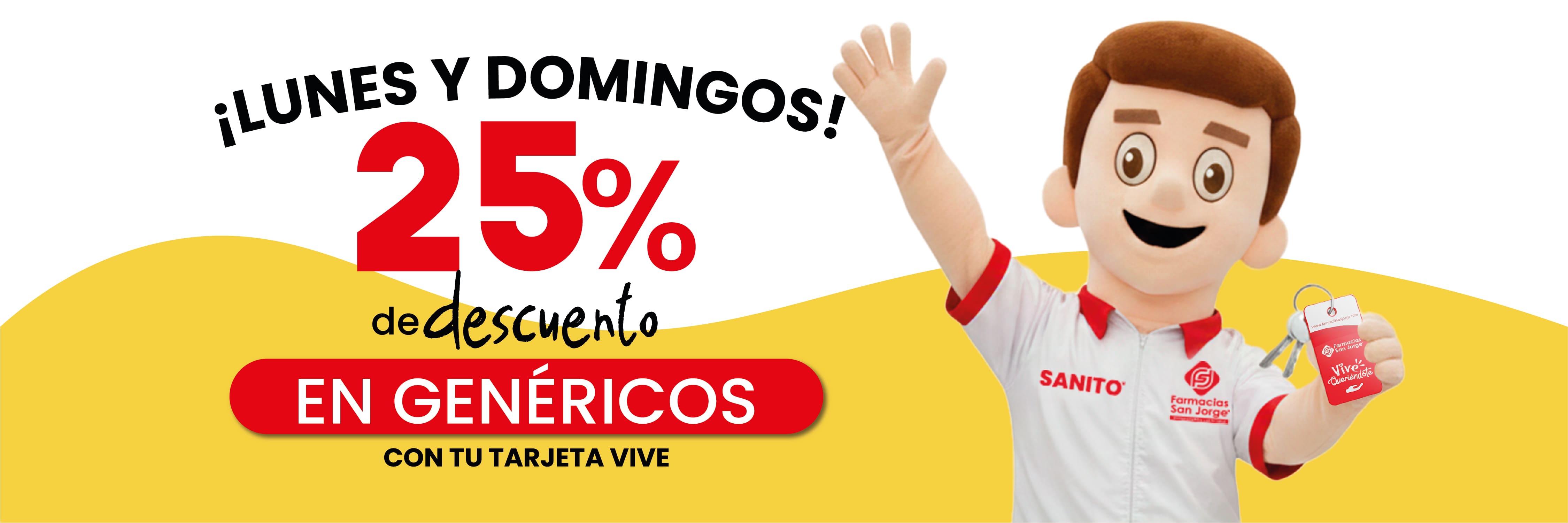 lunes y domingos 25%de descuento en genericos