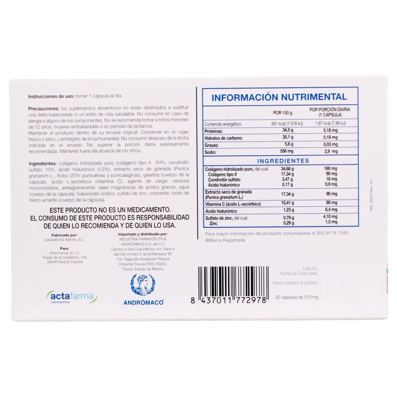 Kinisi 514 Mg Colag HidrolizadoAc Hialuronico Suplemento Alimenticio Con 30 Capsulas 8437011772978, 7