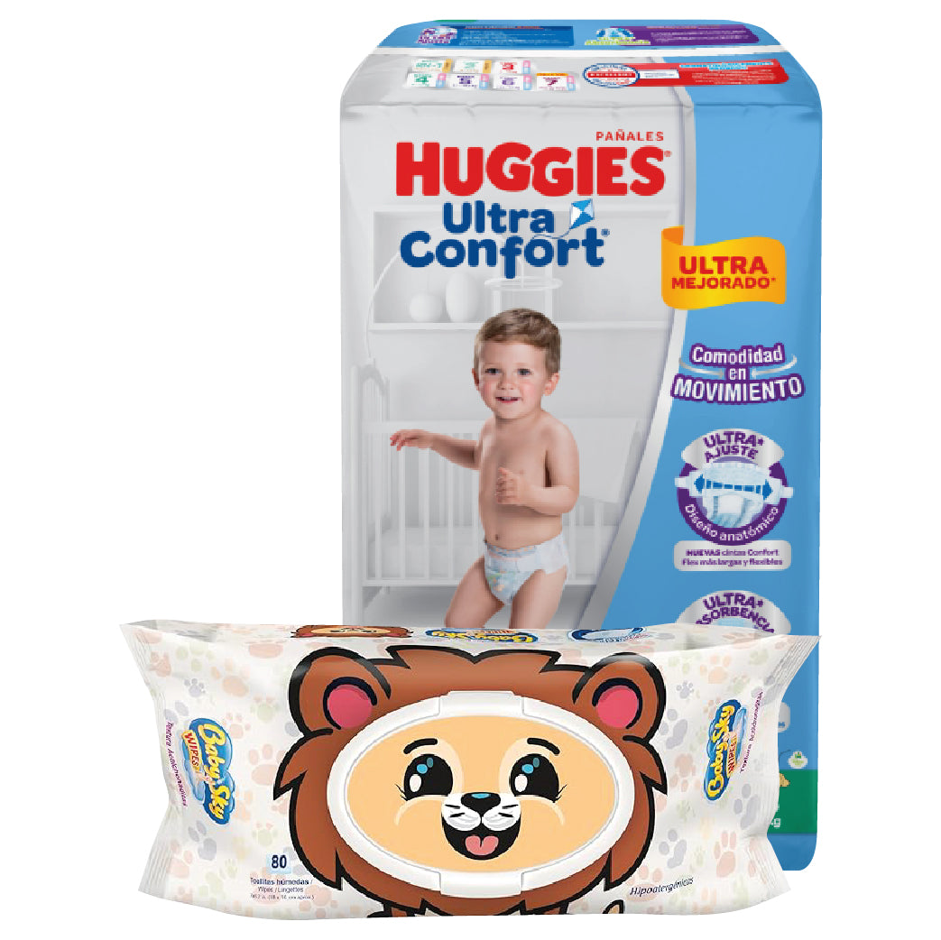 Pañal Huggies Ultraconfort Etapa 4 C/36 Pzas Niño+Tas Hum Baby Animalitos C/80 Pzas