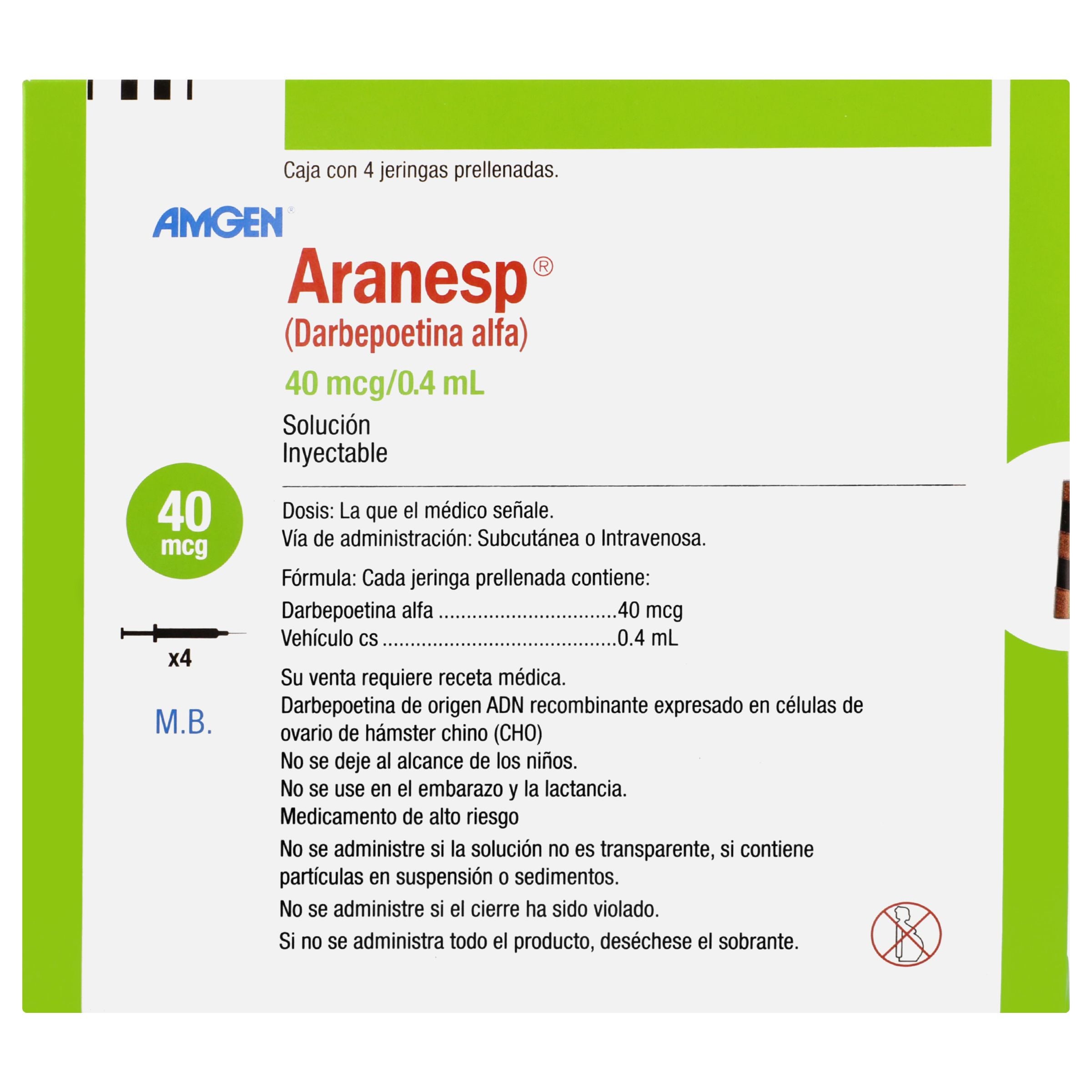 Aranesp 40 Mcg/0.4 Ml Con 4 Jeringas Prellenadas-1