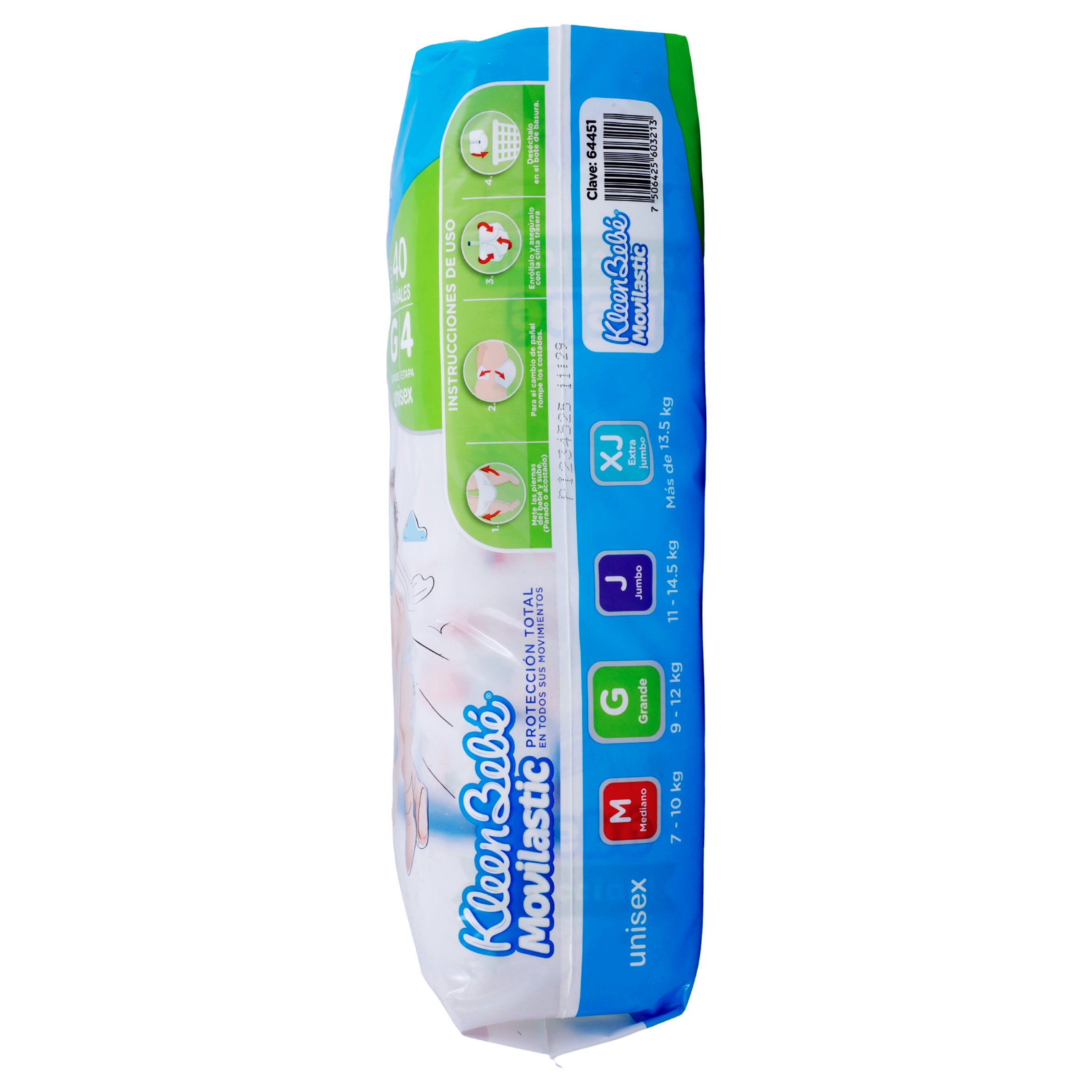 Pañal Kleen Bebe Movilastic Grande Con 44 Piezas Etapa 4-5