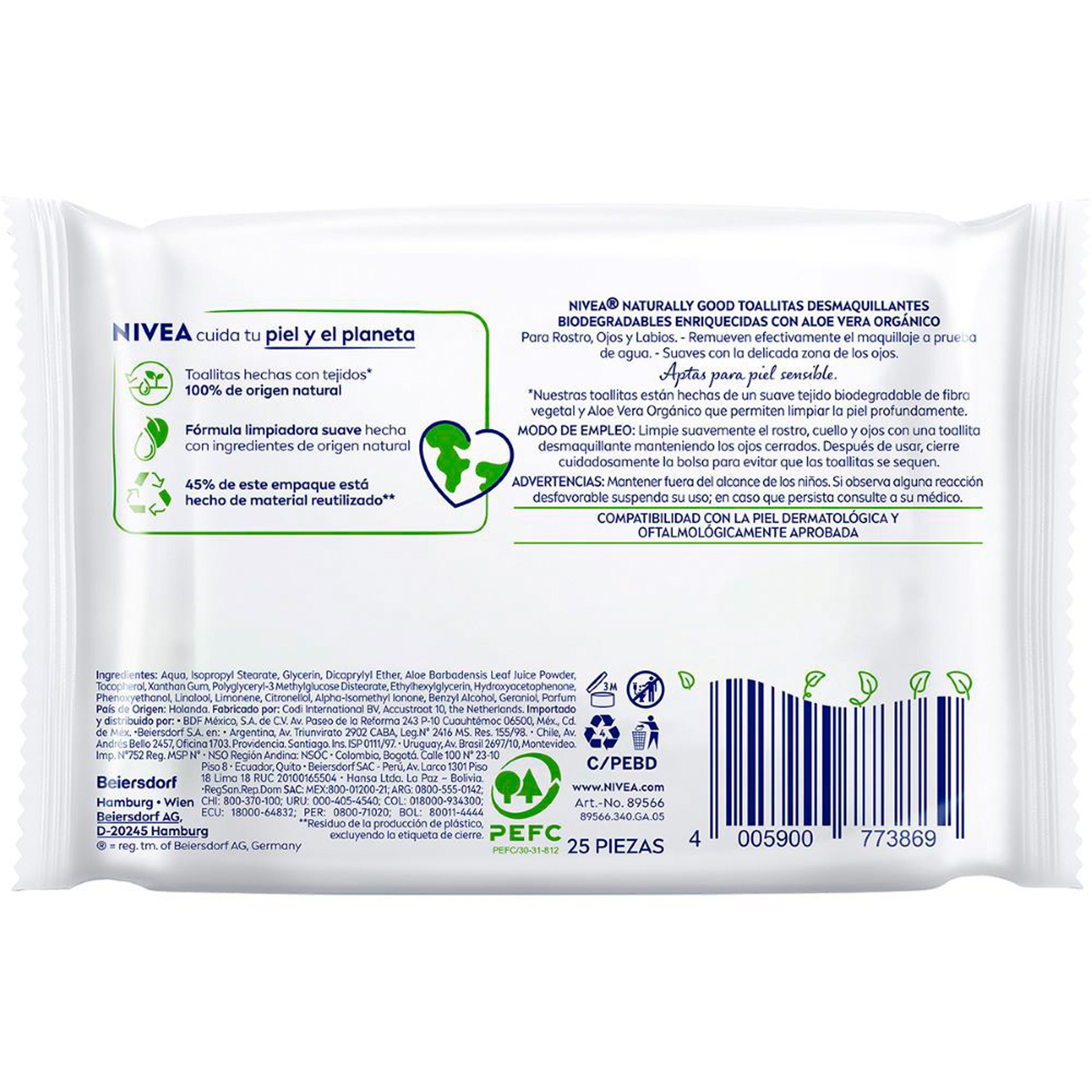 Toallitas Nivea Desmaquillantes Naturally Good Aloe Vera Con 25 Piezas