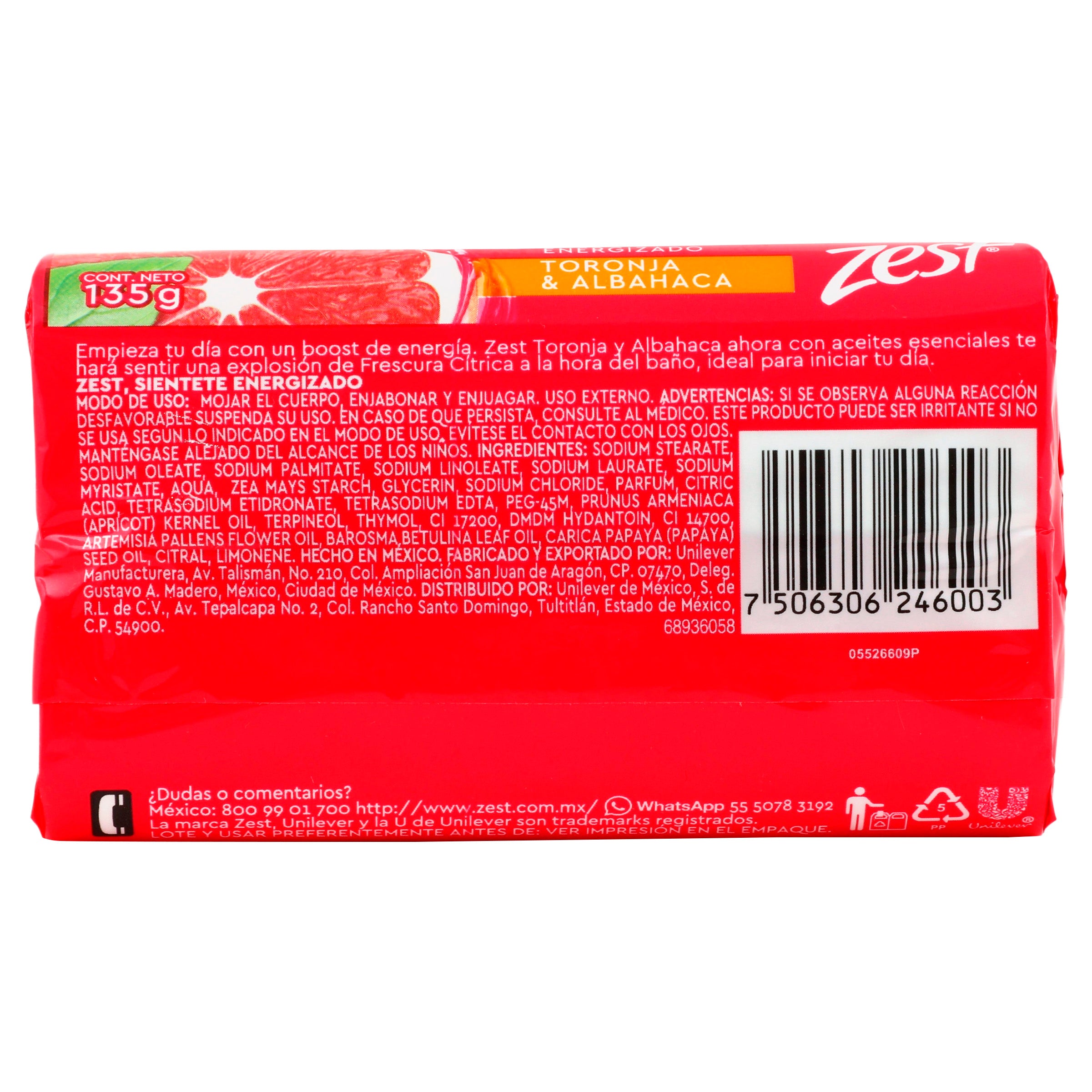 Jabon Zest Toronja/Albahaca 135 G
