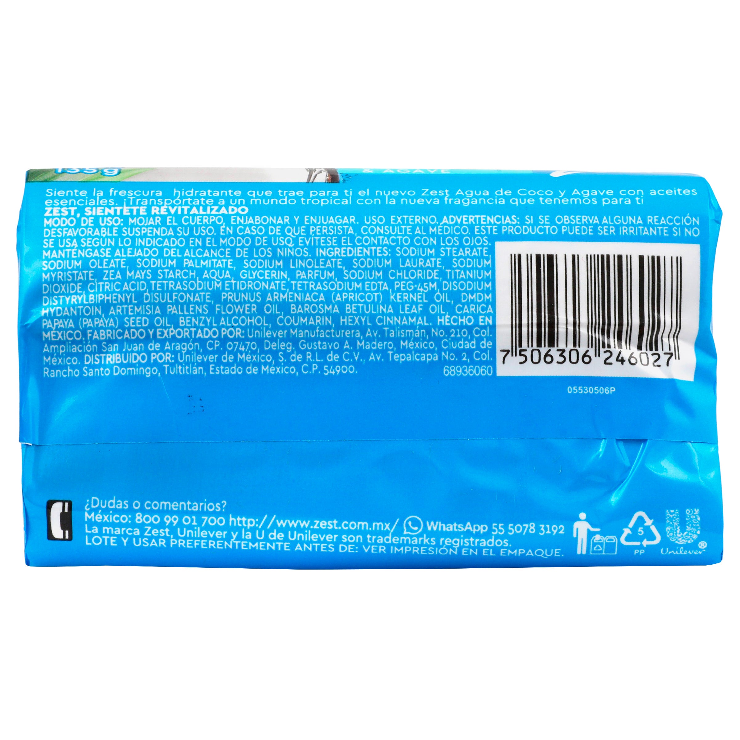 Jabon Zest Agua De Coco Y Agave 135 G-7