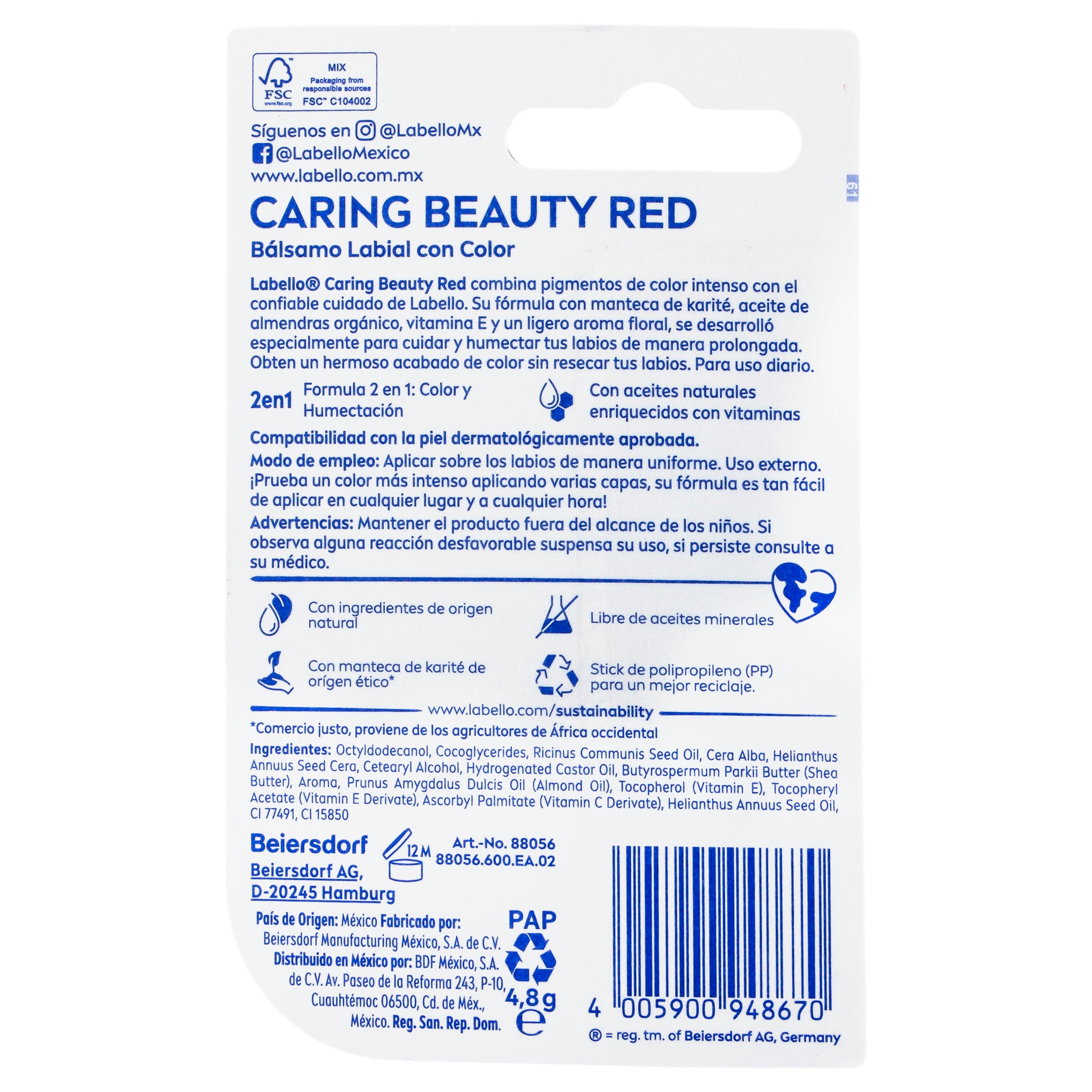 Pomada Labial Labello Caring Beauty Red 4.8 G-7