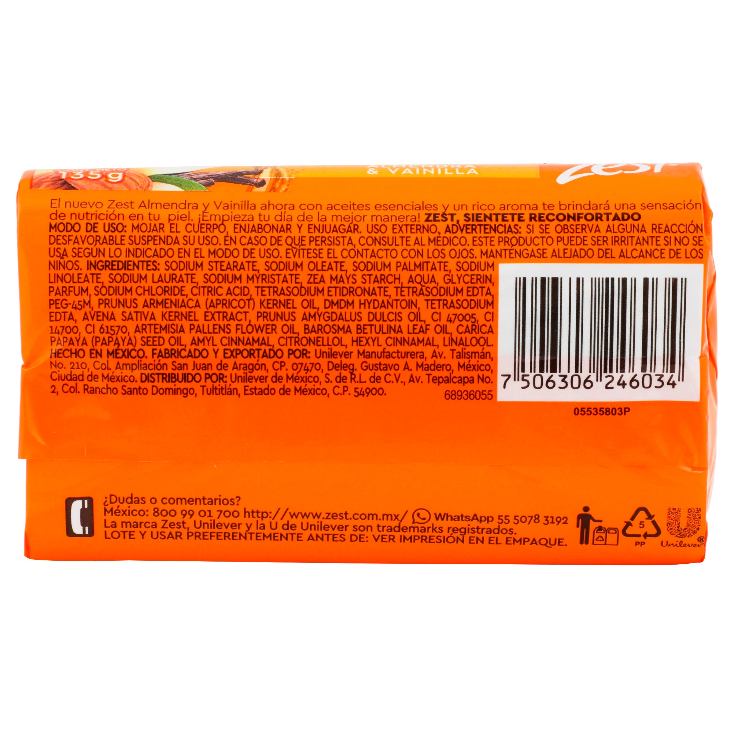 Jabon Zest Almendra Y Vainilla 135 G