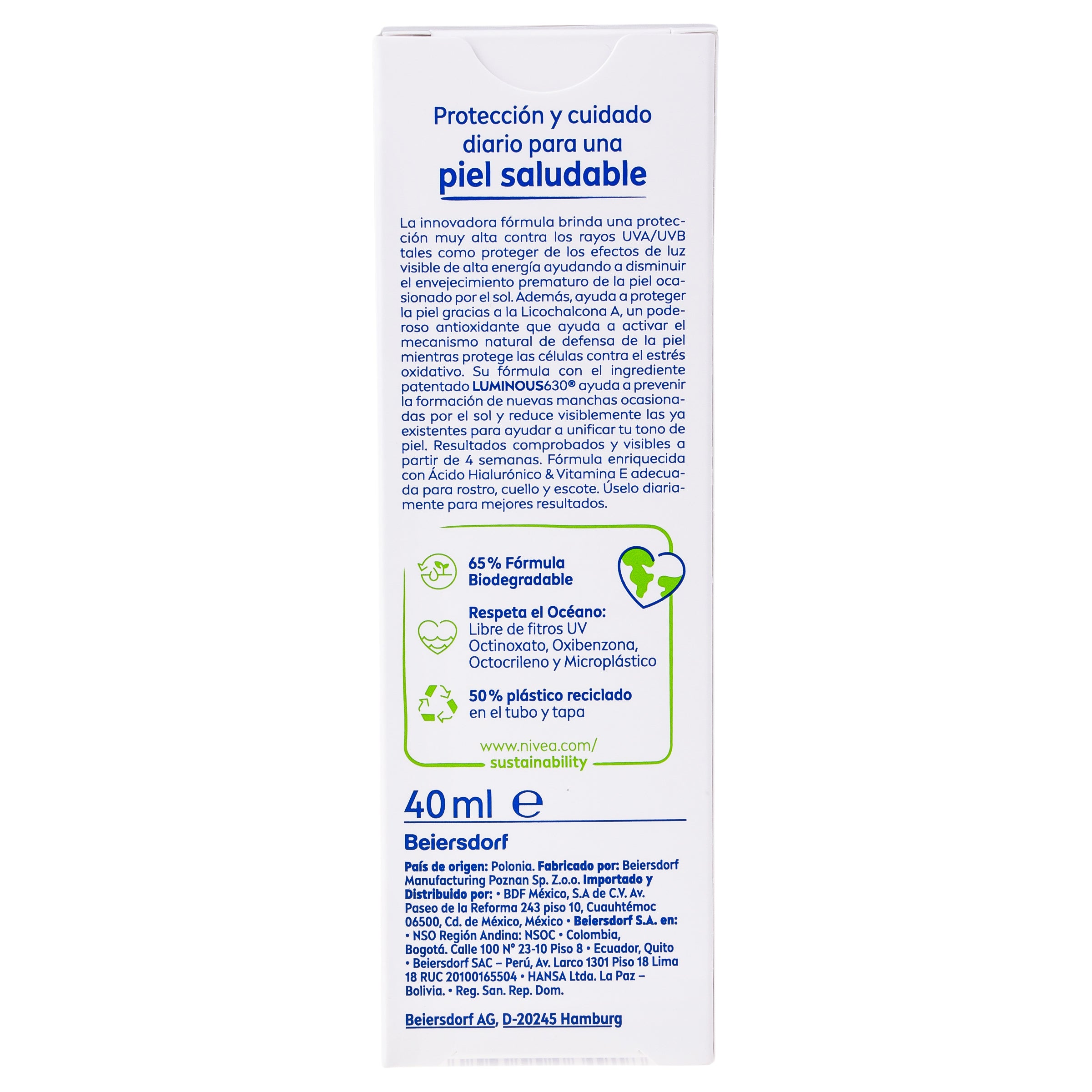 Bloqueador Nivea Sun Control De Manchas Luminous 630 Fps 50 40 Ml