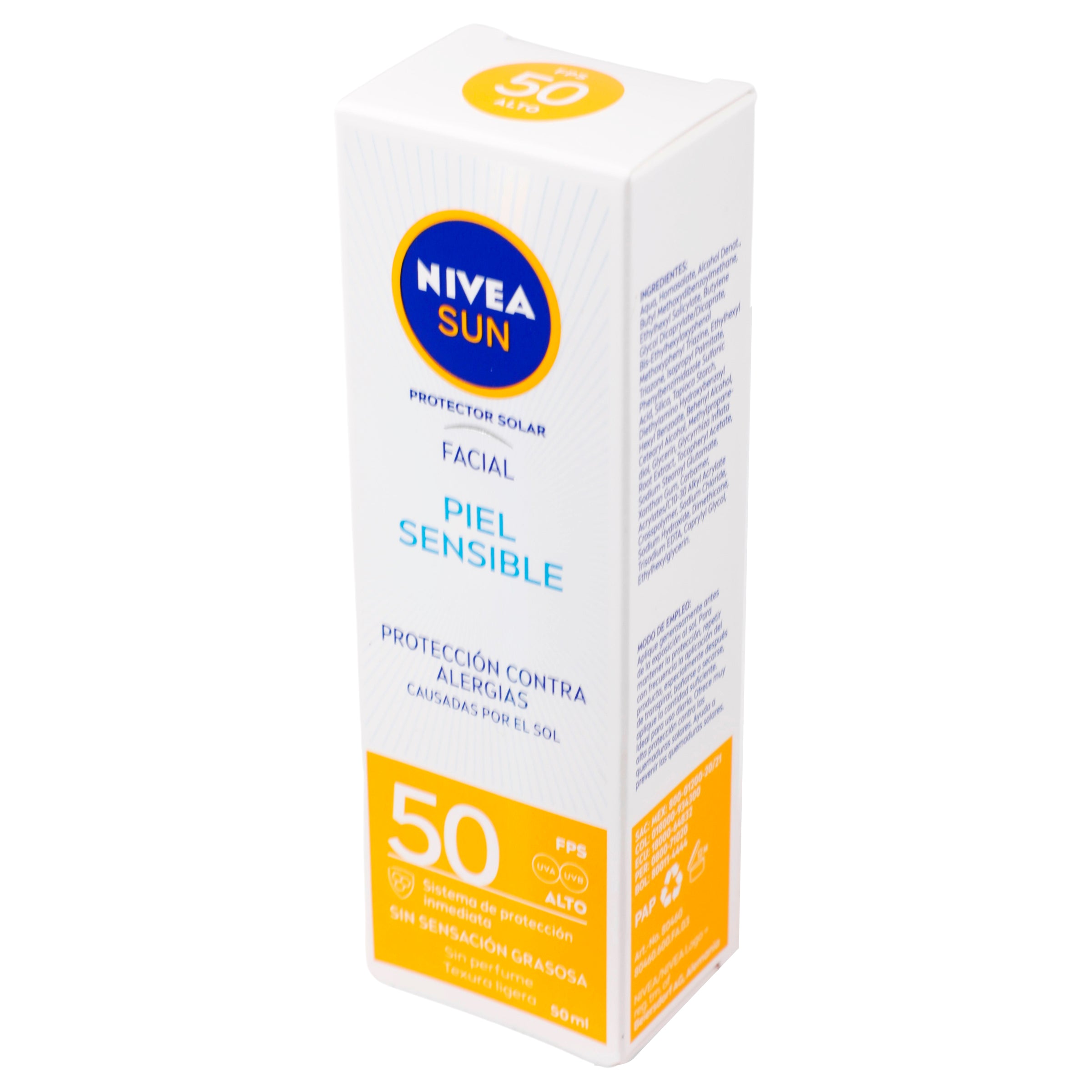 Bloqueador Nivea Sun Facial Fps 50 Piel Sensible 50 Ml