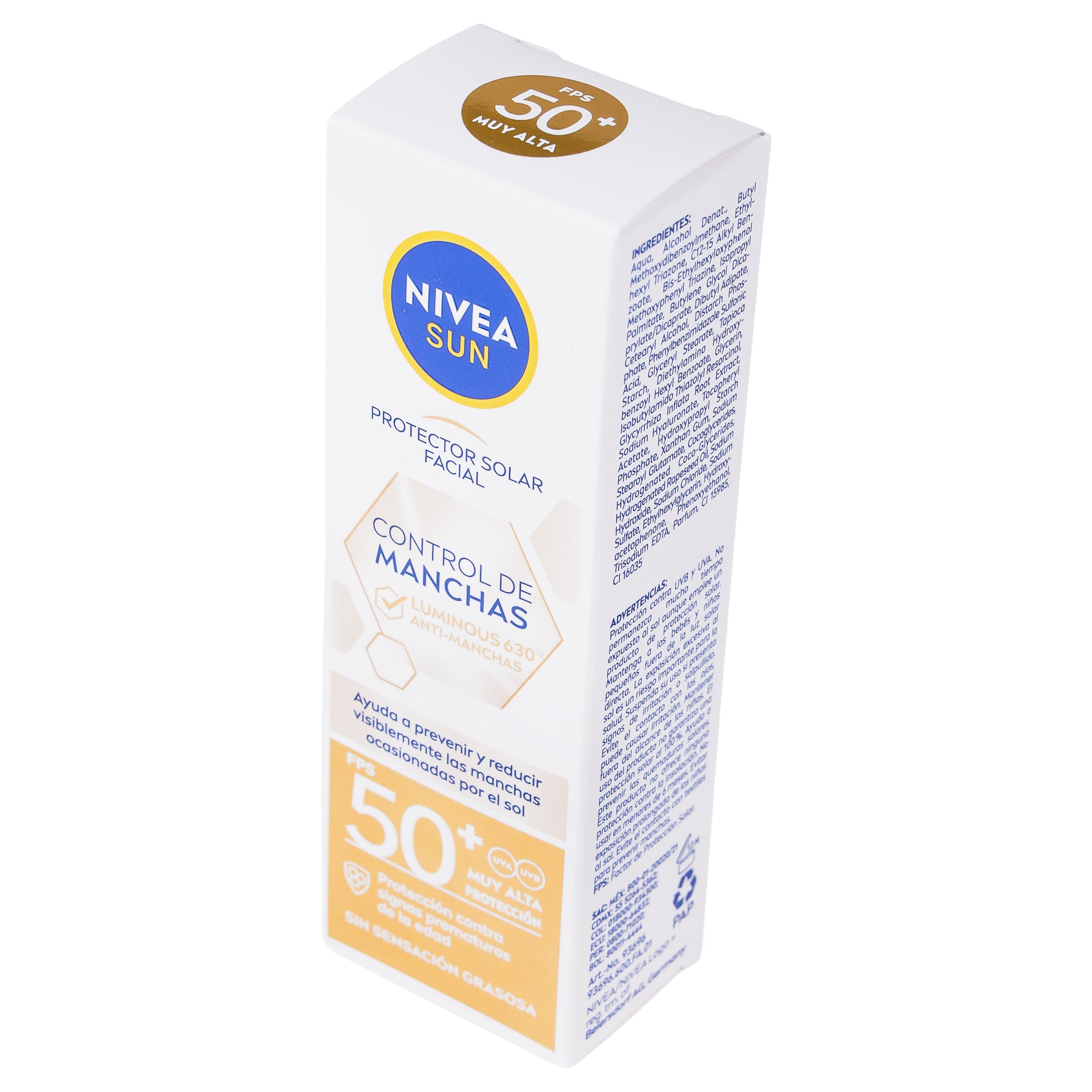 Bloqueador Nivea Sun Control De Manchas Luminous 630 Fps 50 40 Ml