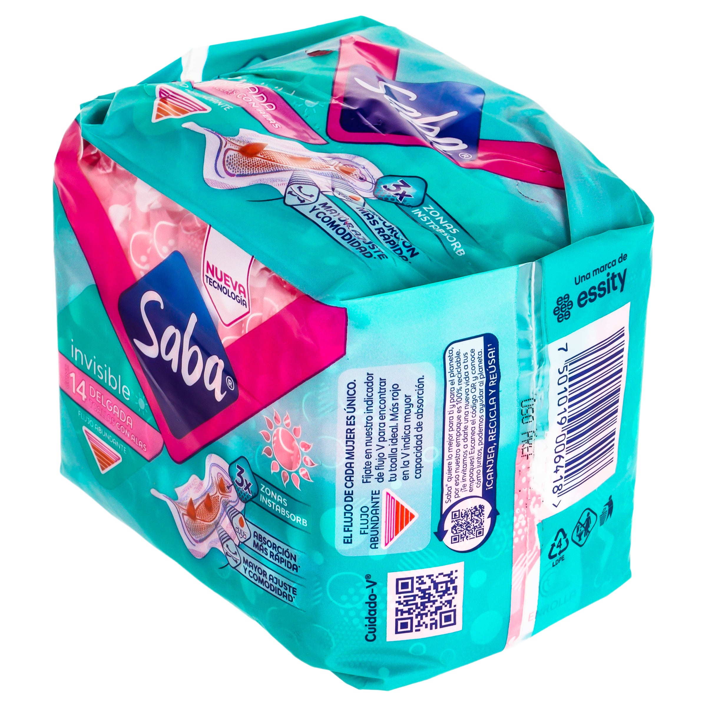 Toallas Sanitarias Saba Invisible Con Alas Con 14 Piezas-4