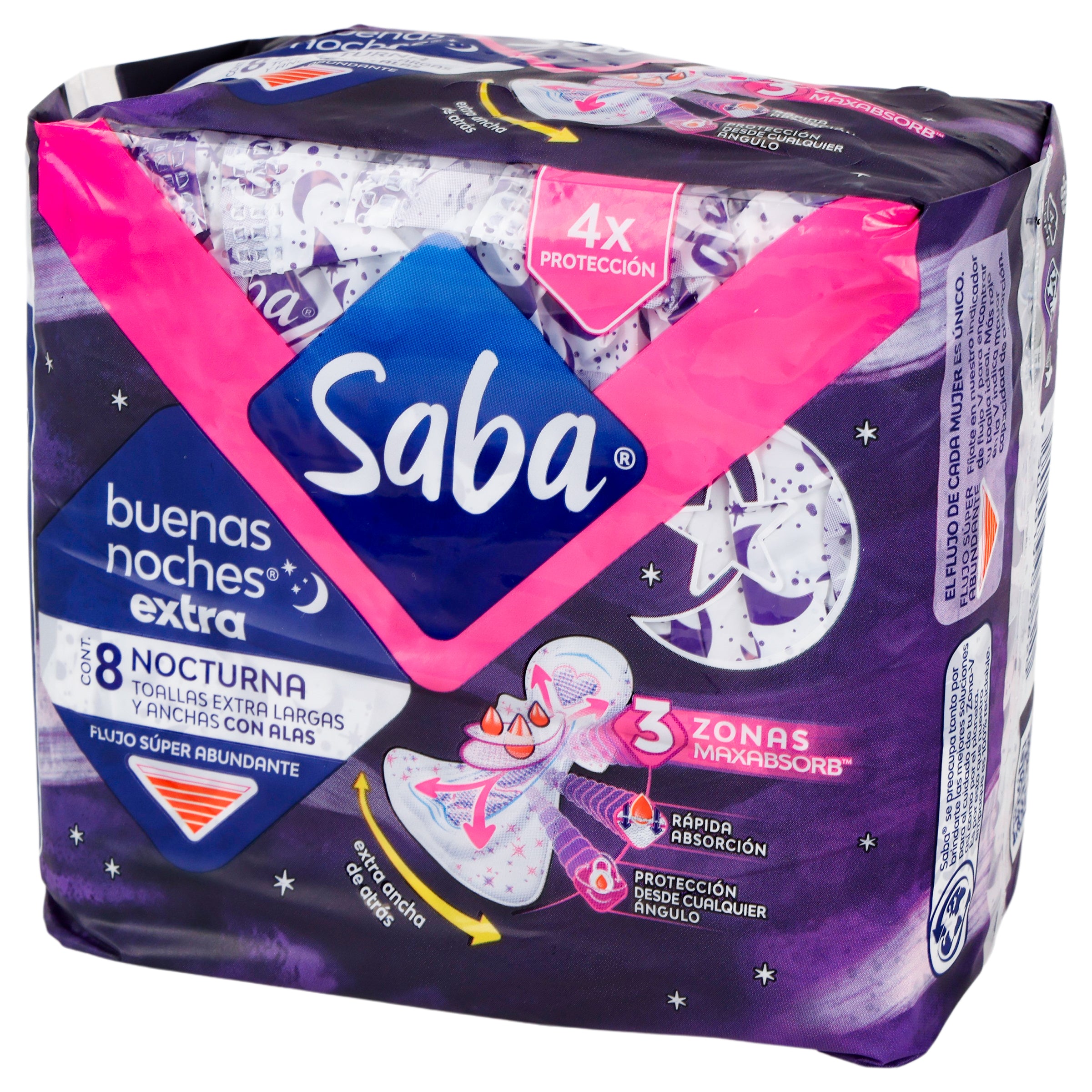 Toallas Sanitarias Saba B-Noche Extra Con A 8-4