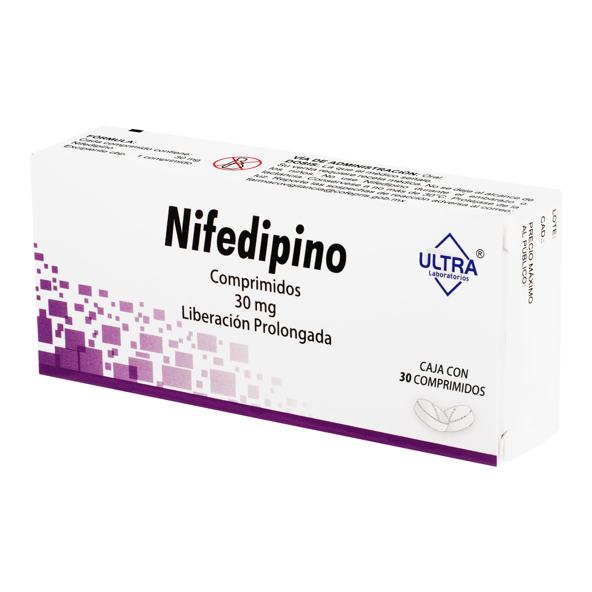 Nifedipino 30 Mg Con 30 Comprimidos Liberacion Prolongada Ultra
