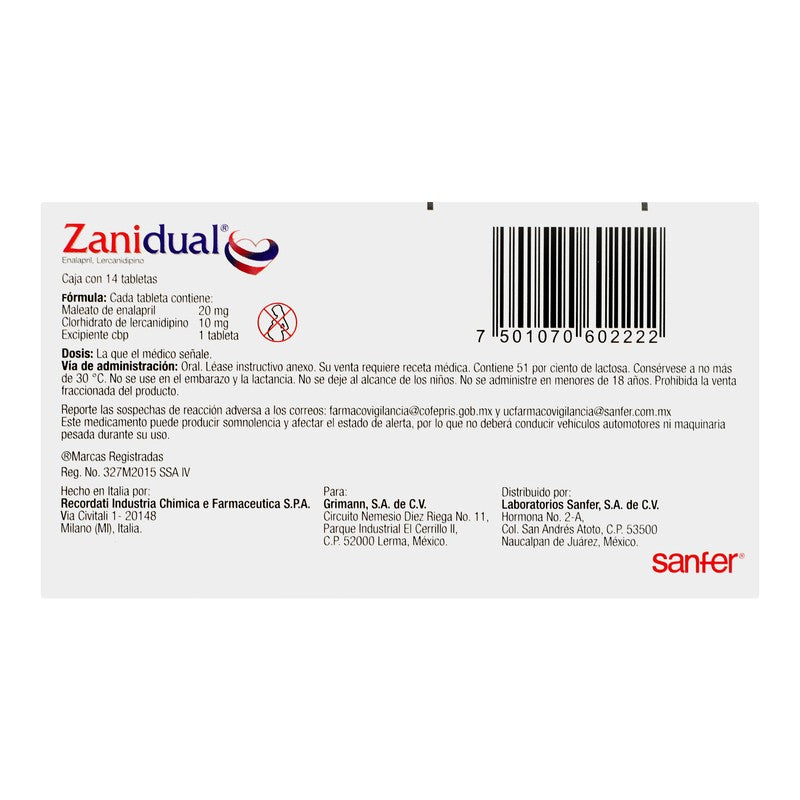 Zanidual 20 Mg 10 Mg Tabletas 14 7501070602222 6